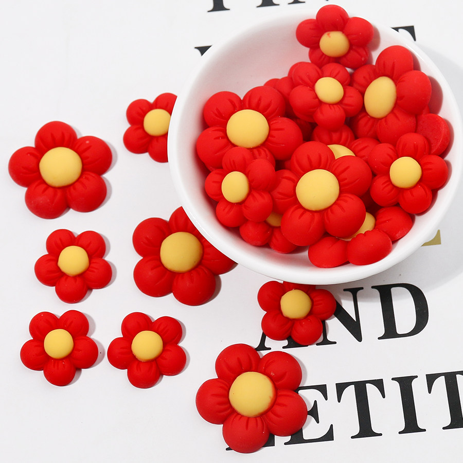 网红一朵小红花五瓣花奶油胶手机壳树脂饰品小配件diy材料包手工