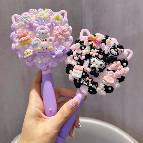 卡通猫耳朵镜子奶油胶手工diy制作材料包化妆镜女生手持镜库洛米