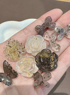 街角秘密仿真水晶金箔蝴蝶奶油胶手机壳diy文具发卡树脂配件材料