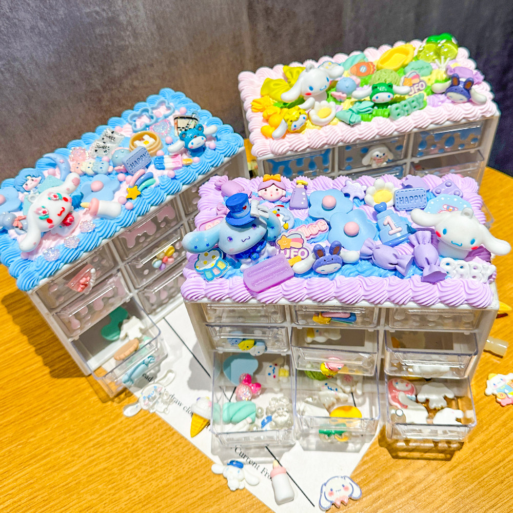 卡通公仔九宫格奶油胶diy首饰盒手工制作材料包桌面收纳盒子儿童