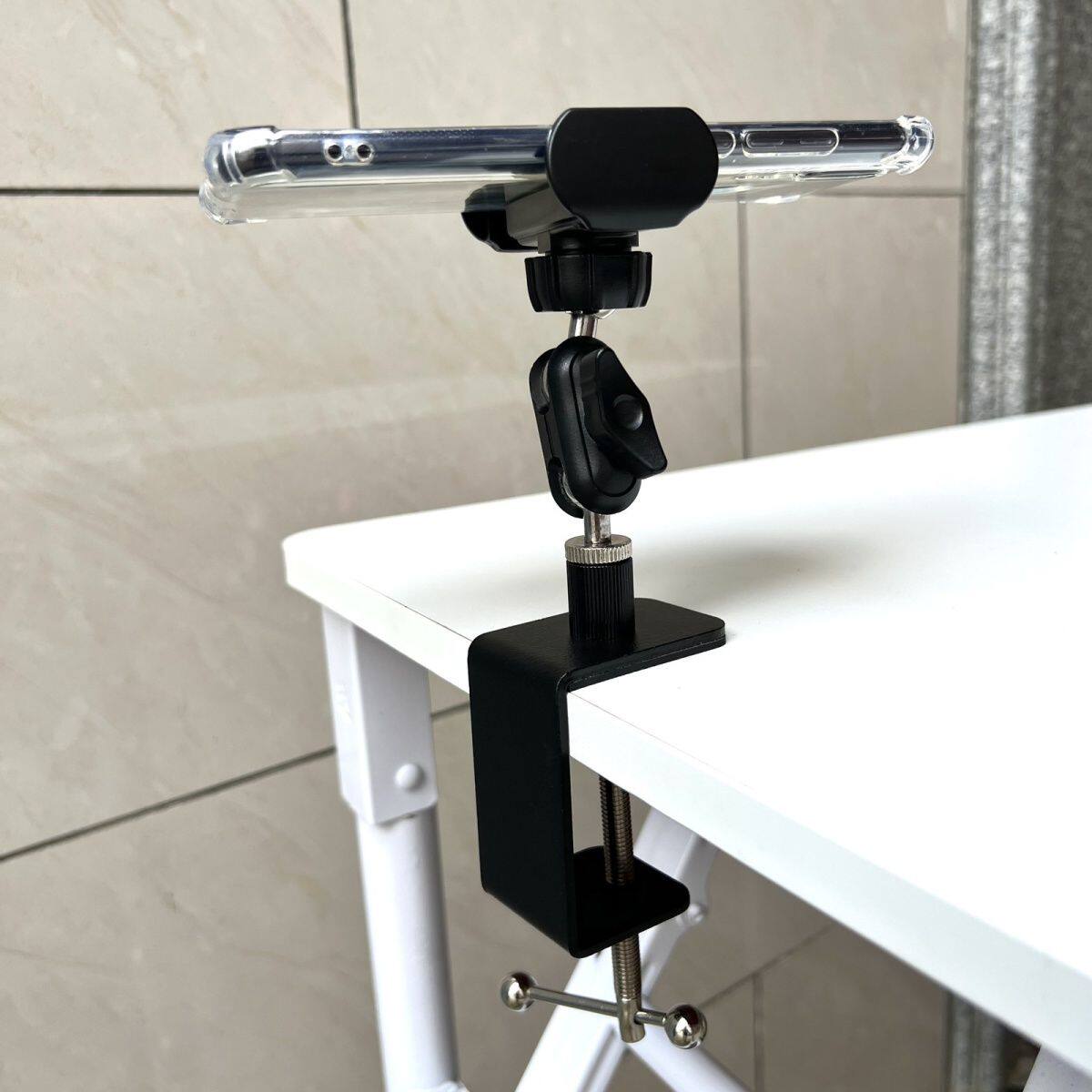 金属匚字夹桌面懒人手机支架万向豌豆360度方管摆摊车通用直播架