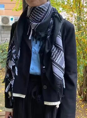 阿拉伯方巾纯棉厚款户外潮男女加厚大方巾/围巾方格格子披肩冬款