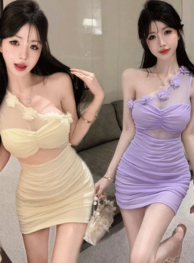 纯欲风性感连衣裙带胸垫低胸露背夜店女装新款足浴按摩技师工作服