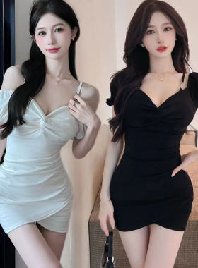 性感包臀连衣裙棉纯色低胸露背