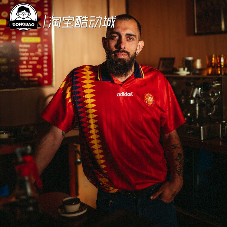 5月ADIDAS阿迪达斯西班牙队1994复古足球休闲文化短袖球衣JN3707