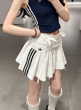 5月adidas阿迪达斯三叶草女子日常休闲运动蕾丝短裙KU4760/KU4761
