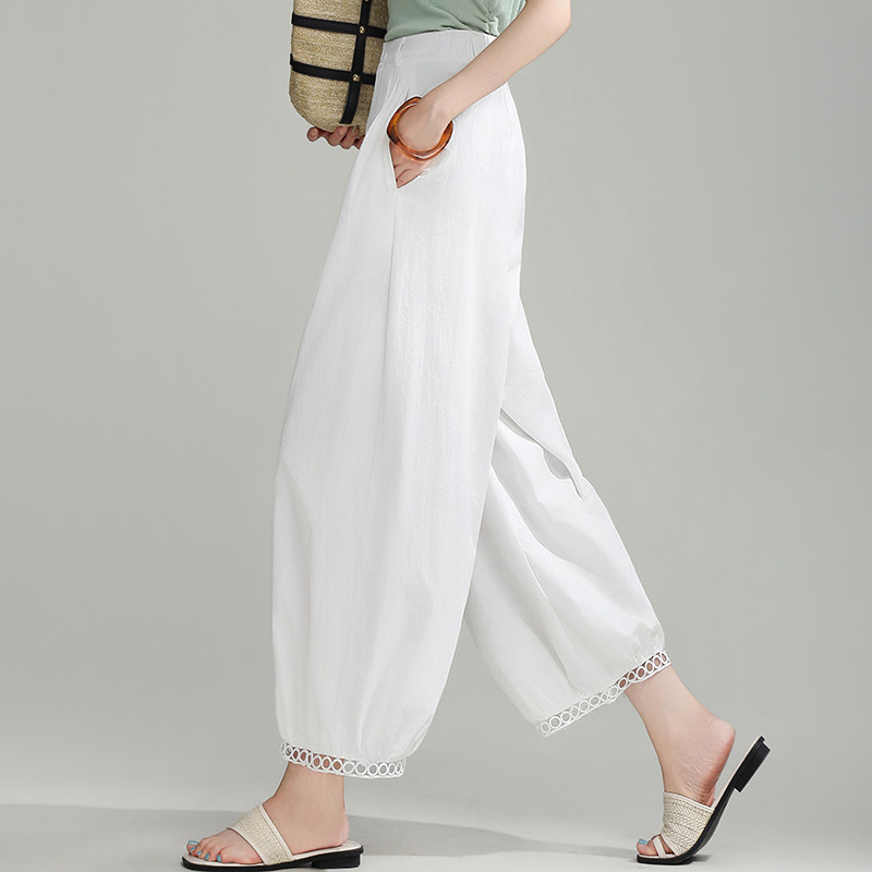 甜美洋气镂空花苞裤高腰拉链半腰松紧女夏季九分裤灯笼裤