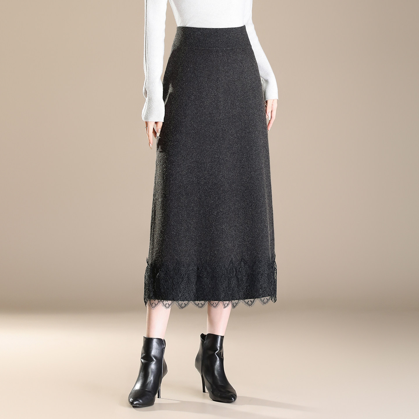 82CM长毛线裙蕾丝花边半身裙后开叉直筒裙高腰松紧腰一步裙,女装/女士精品,半身裙,淘宝优惠券,粉丝福利购,淘宝优惠卷