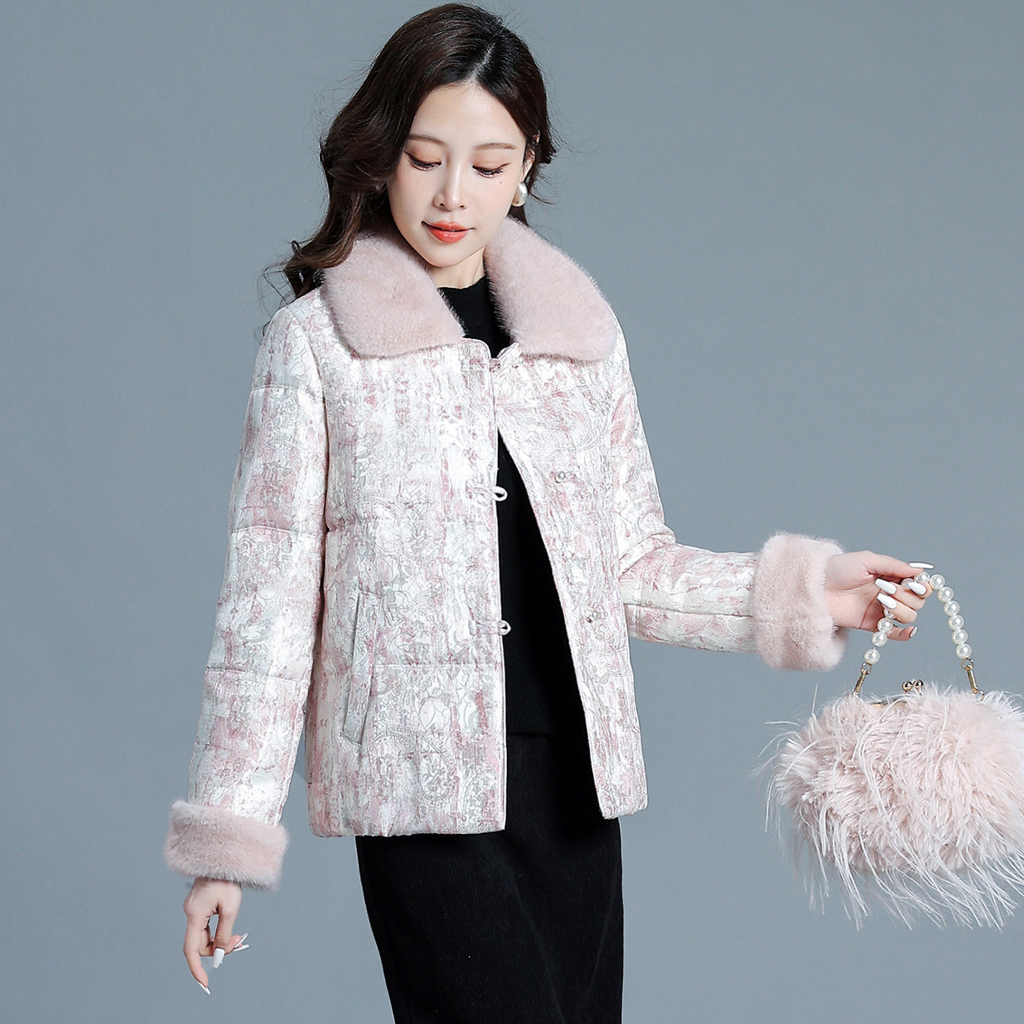 新中式毛领提花绵羊毛填充棉衣女棉服国风外套2025冬季新款羊绒服