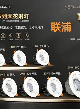 联浦led射灯cob嵌入式天花灯客厅背景牛眼孔灯5W12W20W30wCOB射灯