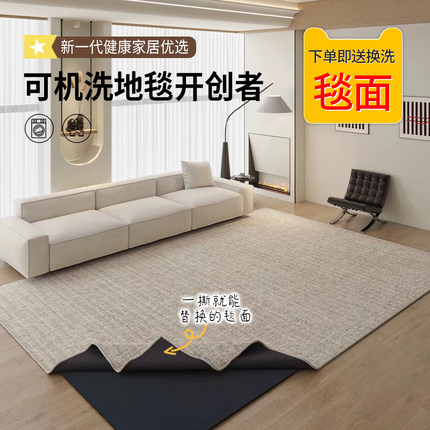 奶油风地毯客厅轻奢高级双层可拆无胶卧室床边毯防滑防污沙发地垫