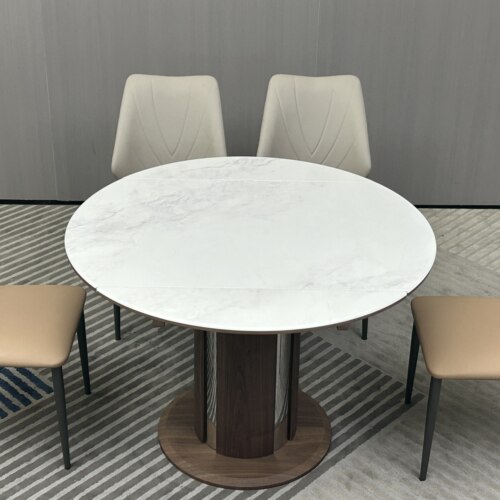 CZ060功能餐桌1.1米1.3米圆餐桌长餐台微晶石拉伸长桌变圆桌现代