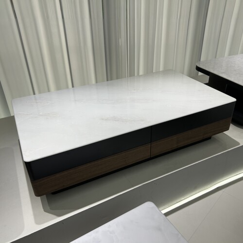 CJ735意式极简微晶石长茶几胡桃色中古风客厅茶几长方形组合茶几