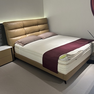 JA176意式 极简头层牛皮床1.8米定制皮色主卧次卧床小卧室齐边床