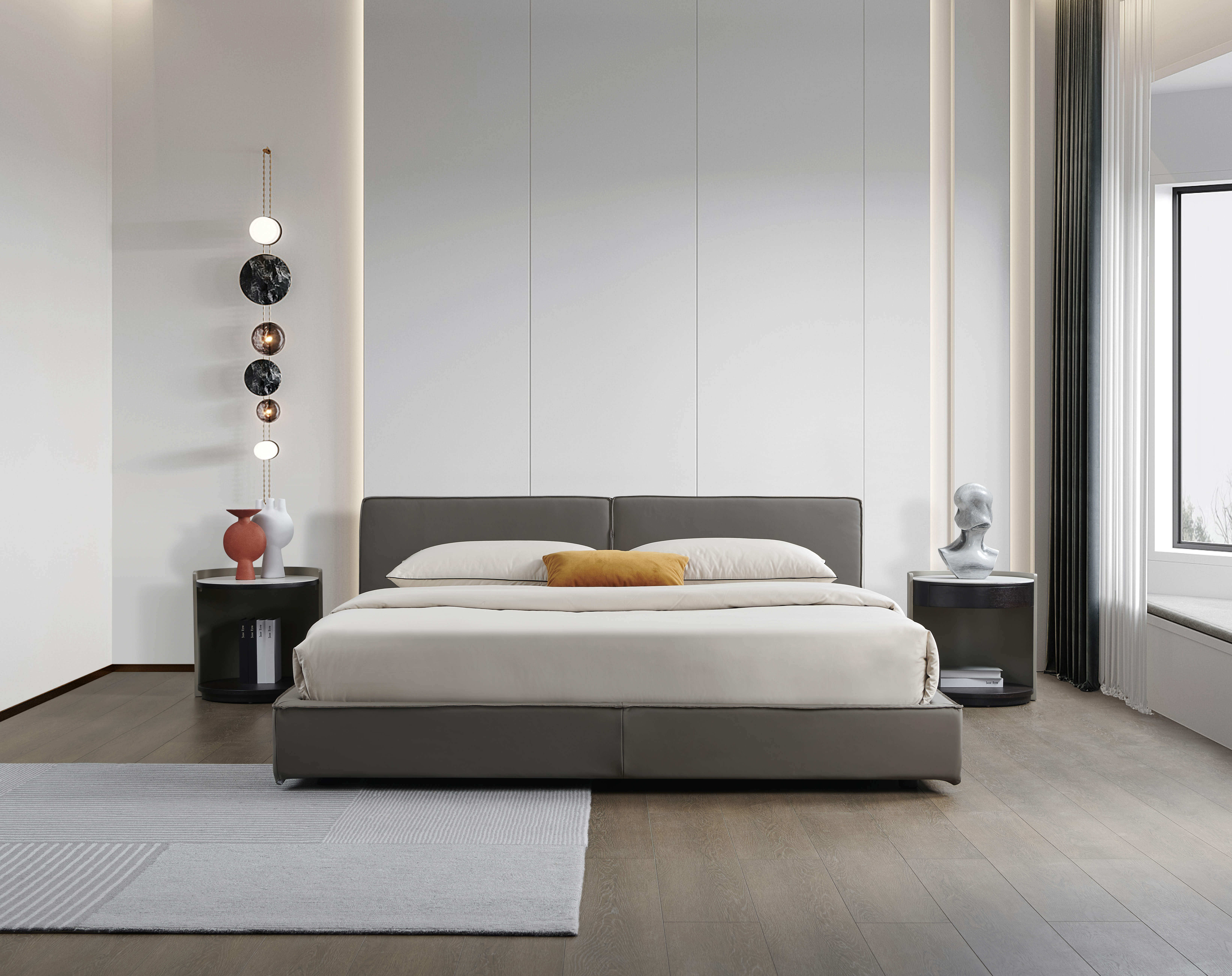 ja848极简真皮床简约现代矮靠背床定制皮色定制款式床高端定制