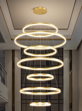 客厅别墅复式楼大吊灯简约现代轻奢公寓酒店挑空楼梯loft吊灯圆形