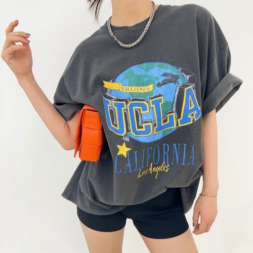 ACRAB做旧灰地球涂鸦T连衣裙