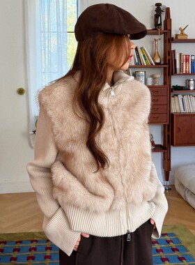 ACRAB 质感超好的毛毛拼针织袖立领拉链毛衣外套女秋冬上衣