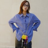 ACRAB 休闲格纹上衣 秋季 叠穿天花板蓝色格子miu系纯棉衬衫 美式