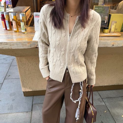 LP老钱风纯羊毛立体麻花开衫