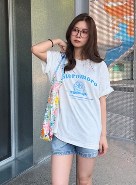 【5/21 New 】ACRAB 美式复古汉麻学院风宽松印花白色短袖T恤上衣