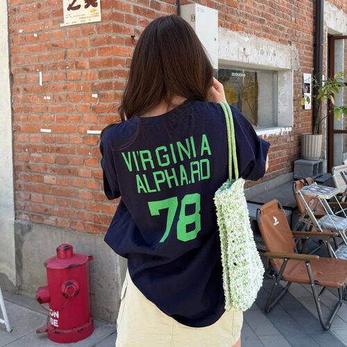 ACRAB美式辣妹风藏蓝色大版短袖