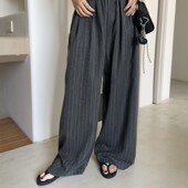 休闲裤 长裤 女 老钱风灰条纹垂坠感宽松阔腿慵懒松弛休闲西装 Acrab