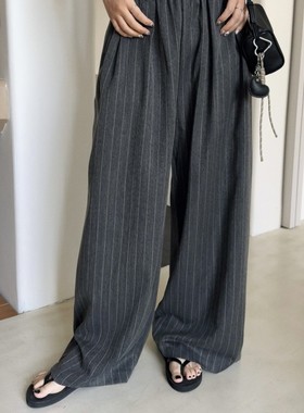 Acrab 老钱风灰条纹垂坠感宽松阔腿慵懒松弛休闲西装长裤休闲裤女