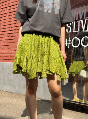 ACRAB 森系清新不规则绿色碎花飘逸复古半身裙裤女夏季新款A字裙