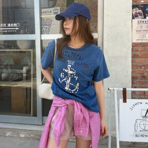 ACRAB复古做旧印花短袖T恤女