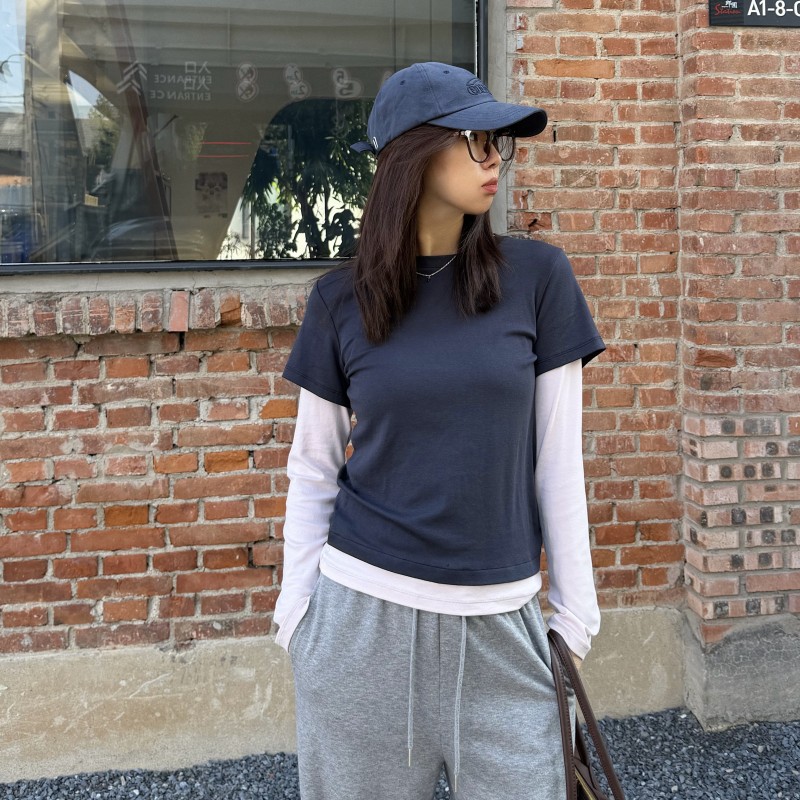 软襦Q弹舒适度的假两件长袖T恤