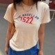 ACRAB 轻薄穿搭上衣女 T恤夏季 复古1522亚麻棉美式 印花正肩短袖