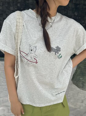 ACRAB 夏日空气感轻薄透气狗狗灰色舒适宽松面膜短袖T恤上衣女