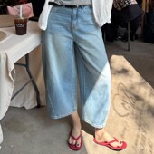 休闲裤 ACRAB 长裤 阔腿夏季 很好穿 浅蓝色复古水洗9分弯刀牛仔裤