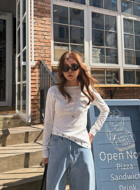 【3/10 New 】ACRAB 设计感斜下摆铆钉白色长袖T恤通勤内搭上衣