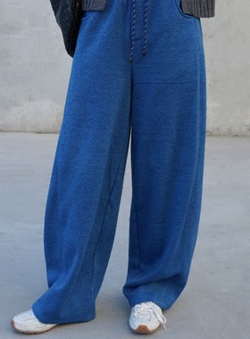 ACRAB颜色很正的蓝色加绒弯刀裤美式复古宽松加厚卫裤休闲运动裤