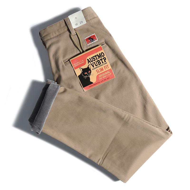 秋冬男士加绒加厚纯棉水洗休闲裤