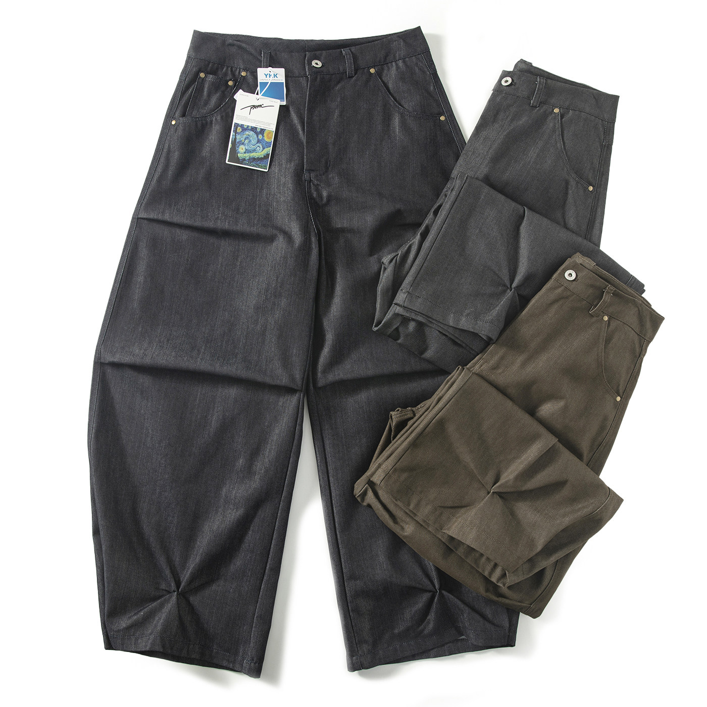 美式高质感松弛打褶慵懒风阔腿休闲裤男士莱赛尔春季宽松直筒长裤