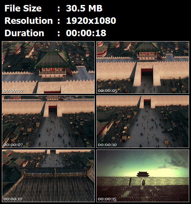 三维动画建筑宋朝城池繁华城市漫游城下大军集合高清实拍视频素材