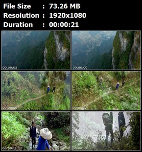 航拍吕洞山高山民间苗医带徒弟上山采药穿山越谷高清实拍视频素材