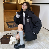 黑色学院风连帽羽绒棉服女冬季新款小个子加厚流行保暖棉袄外套，女装棉衣/棉服，2B193
