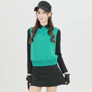 2026新款高尔夫女装长袖T恤夏季冰丝防晒衣翻领假两件上衣女球服
