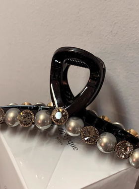13cm青灰色大珍珠小金牌【抓夹】韩国发饰鲨鱼发夹高级感茶色水晶
