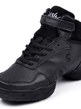 正品三莎舞蹈鞋女式增高跳舞鞋牛皮黑色现代舞鞋软底真皮广场舞鞋