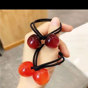 红色发圈樱桃皮筋女扎头