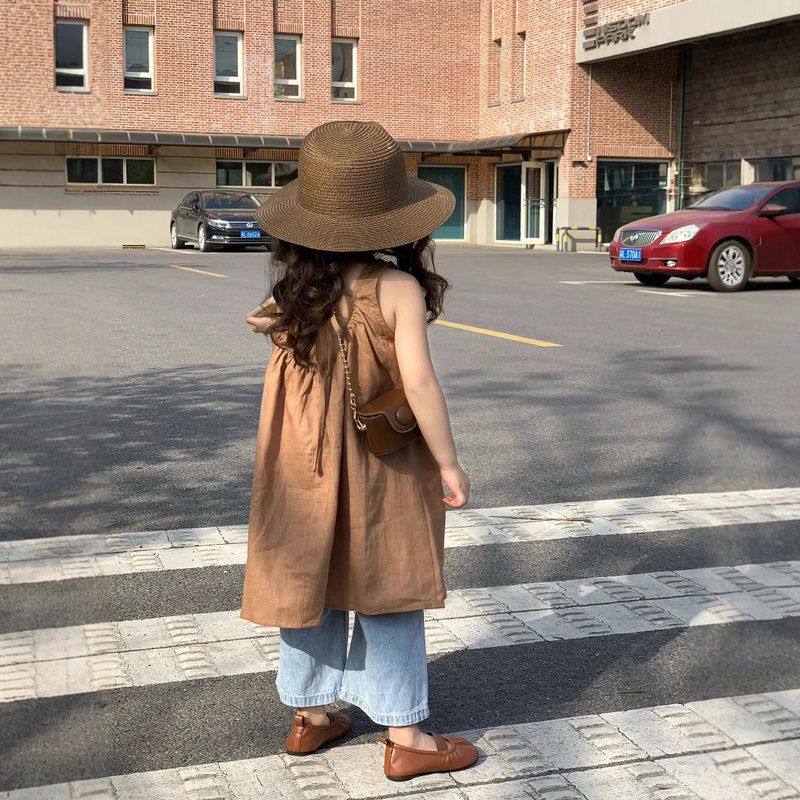 女童夏季气质小心机露背亚麻背心裙宽松吊带连衣裙+一粒扣牛仔裤,童装/婴儿装/亲子装,连衣裙,淘宝优惠券,粉丝福利购,淘宝优惠卷