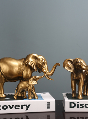 金色轻奢风商务办公桌书柜母子象
