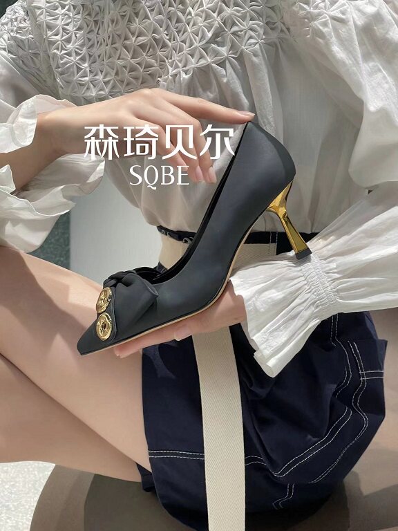 森琦贝尔真皮性感百搭小跟瓢鞋
