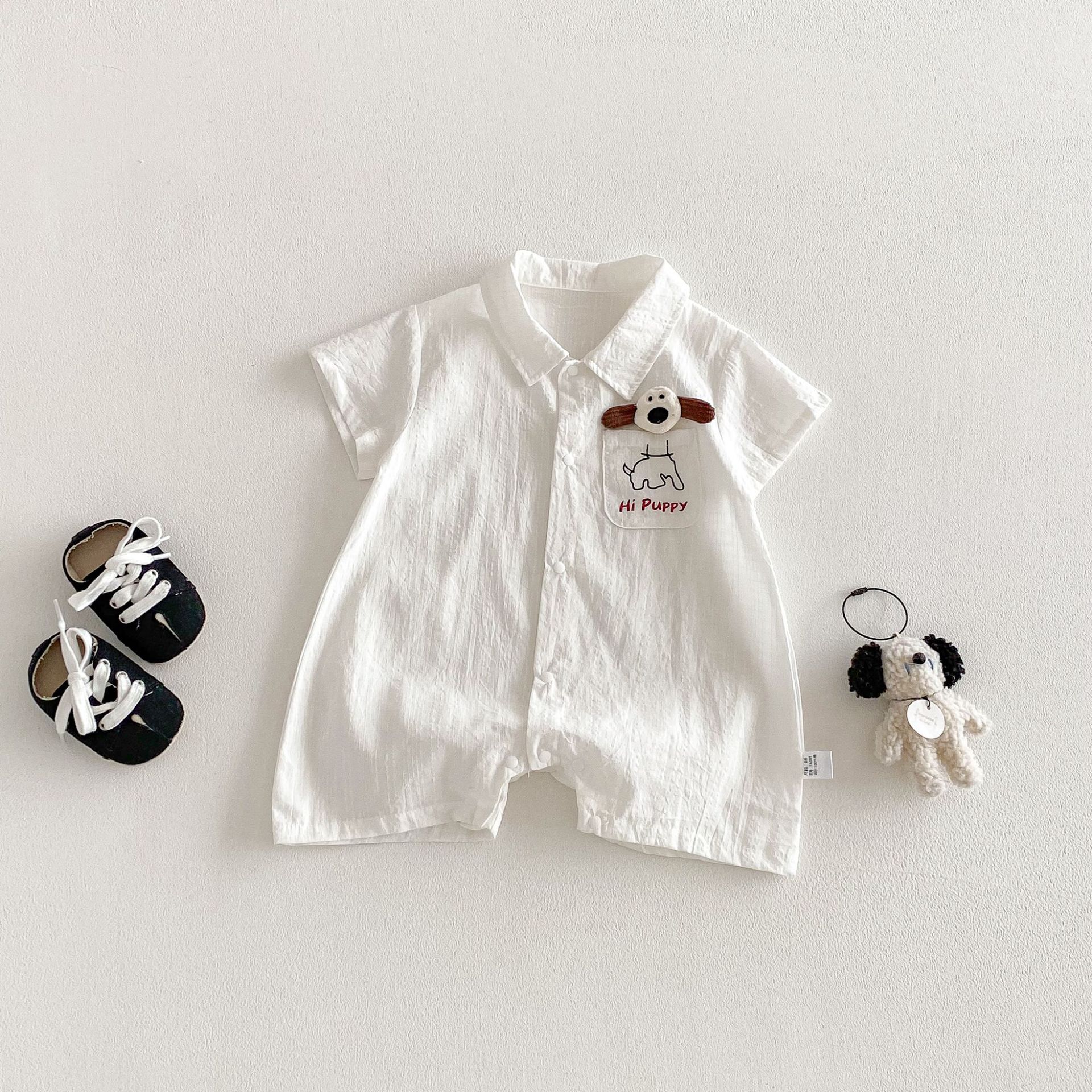 男童夏季薄款polo领衬衫连体衣2026新款儿童立体卡通夏装爬爬服潮图片