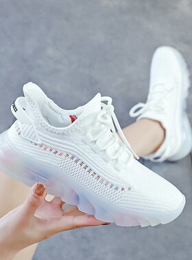 2024夏季新品果冻底飞织透气套脚小白鞋粉色黑色一脚蹬牛筋底女鞋